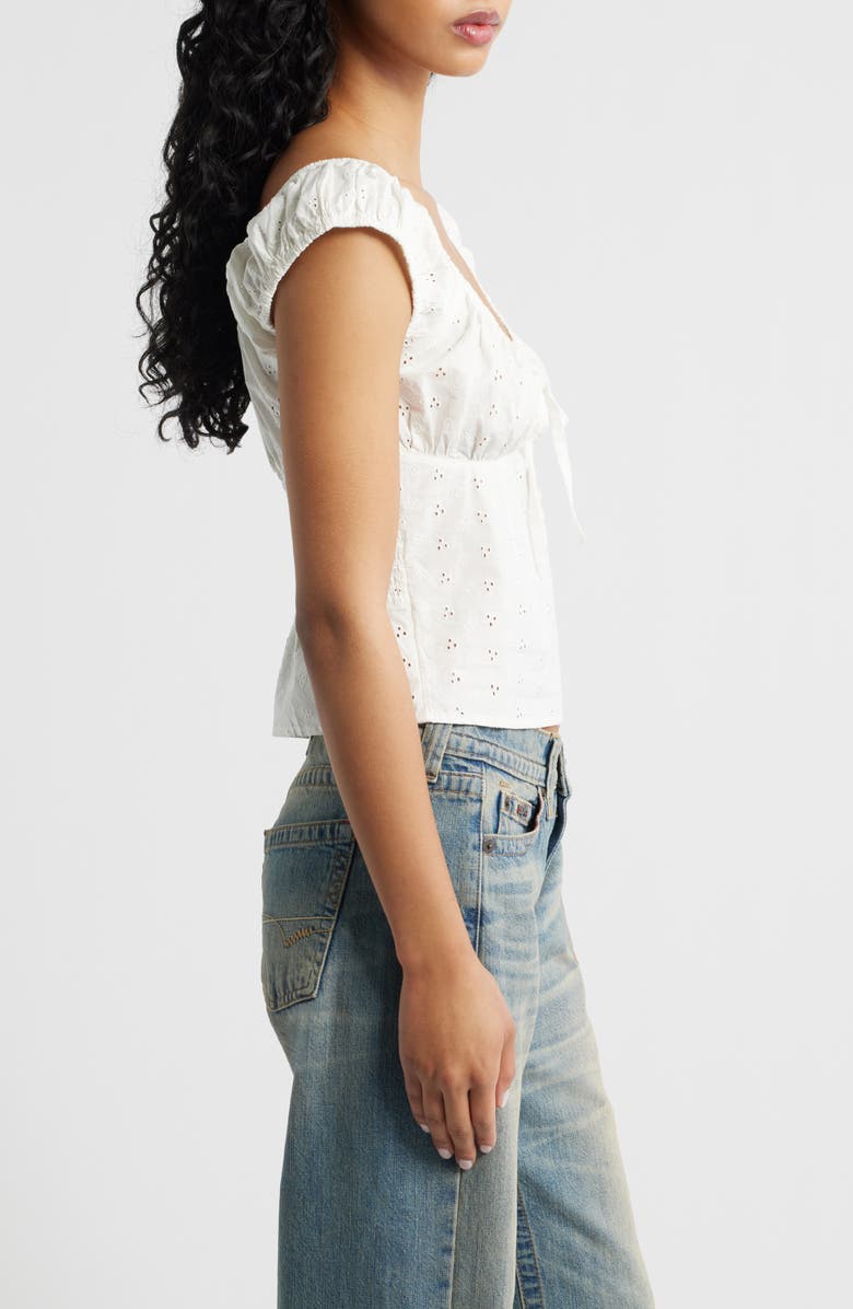 BDG Urban Outfitters Hallie Embroidered Eyelet Cap Sleeve Cotton Top, Alternate, color, White