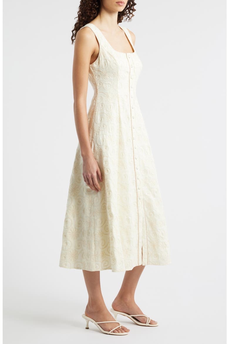 Embroidered Button-Up Dress, Alternate, color, CREAM