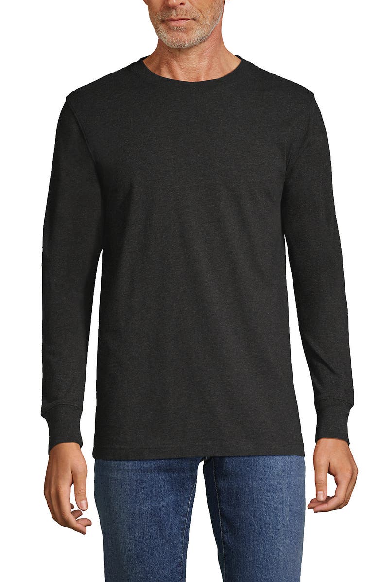 Lands' End Super-T Long Sleeve T-Shirt, Main, color, Dark Charcoal Heather