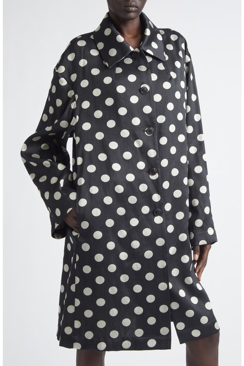Polka Dot Washed Mousseline Coat, Alternate, color, BLACK