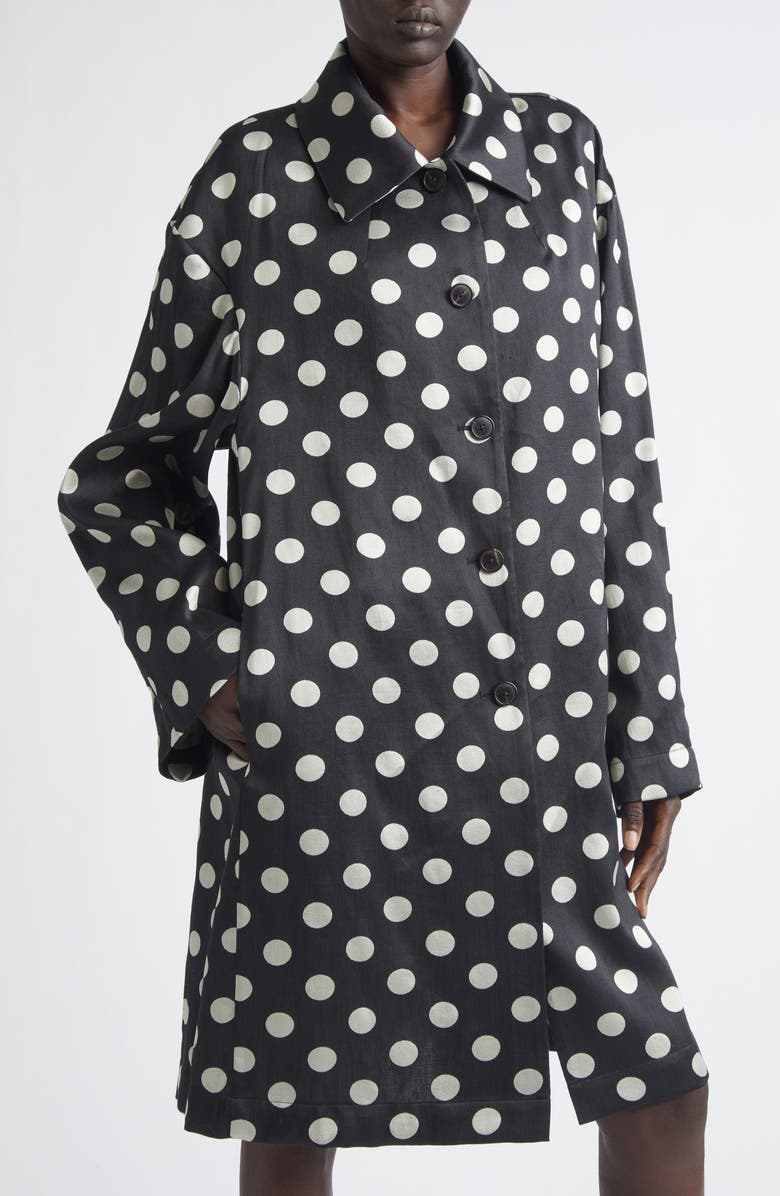 Dries Van Noten Polka Dot Washed Mousseline Coat, Alternate, color, Black