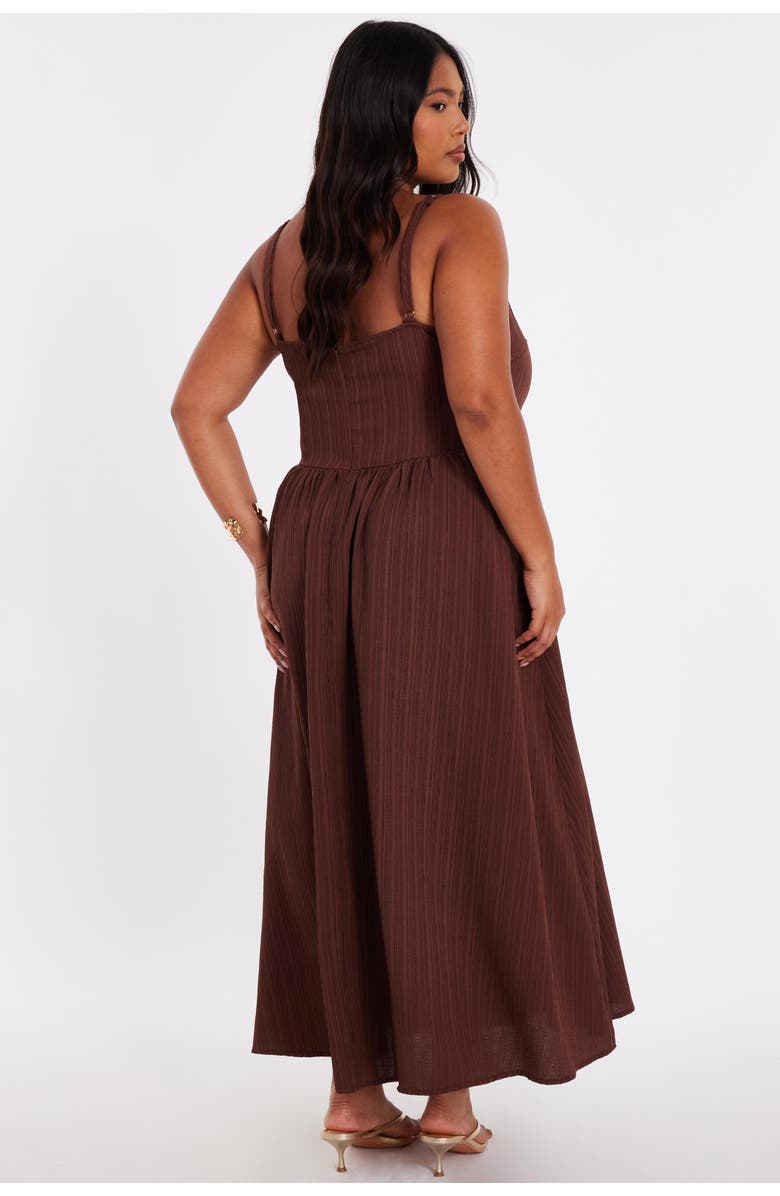 QUIZ Plus Size Drop Waist Textured Dress, Alternate, color, Brown