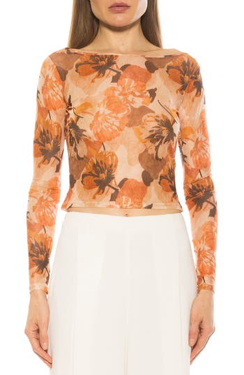 Alexia Admor Opal Sheer Mesh Top In Beige Floral