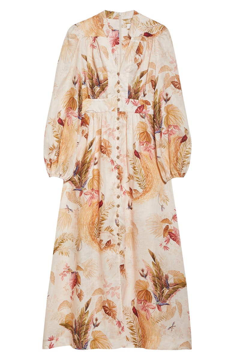 Zimmermann Ascension Print Linen Midi Dress, Alternate, color, Cream Palm Floral