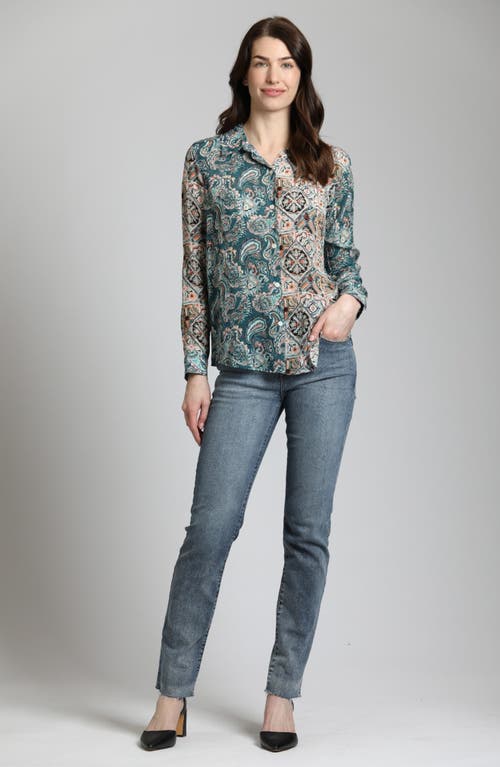 APNY APNY ABSTRACT PRINT ROLL TAB SLEEVE CHIFFON BUTTON-UP SHIRT