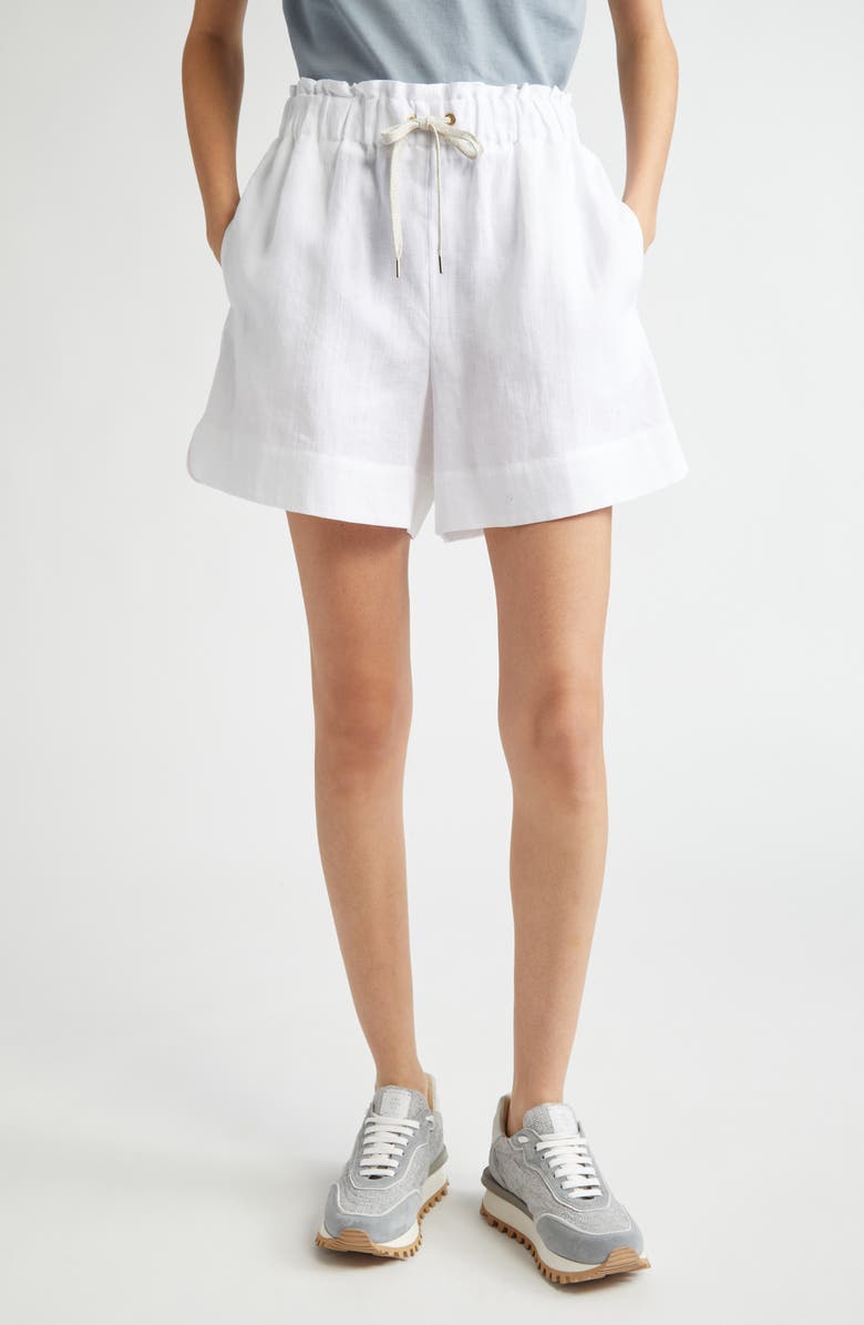Eleventy Drawstring Linen Shorts, Main, color, White