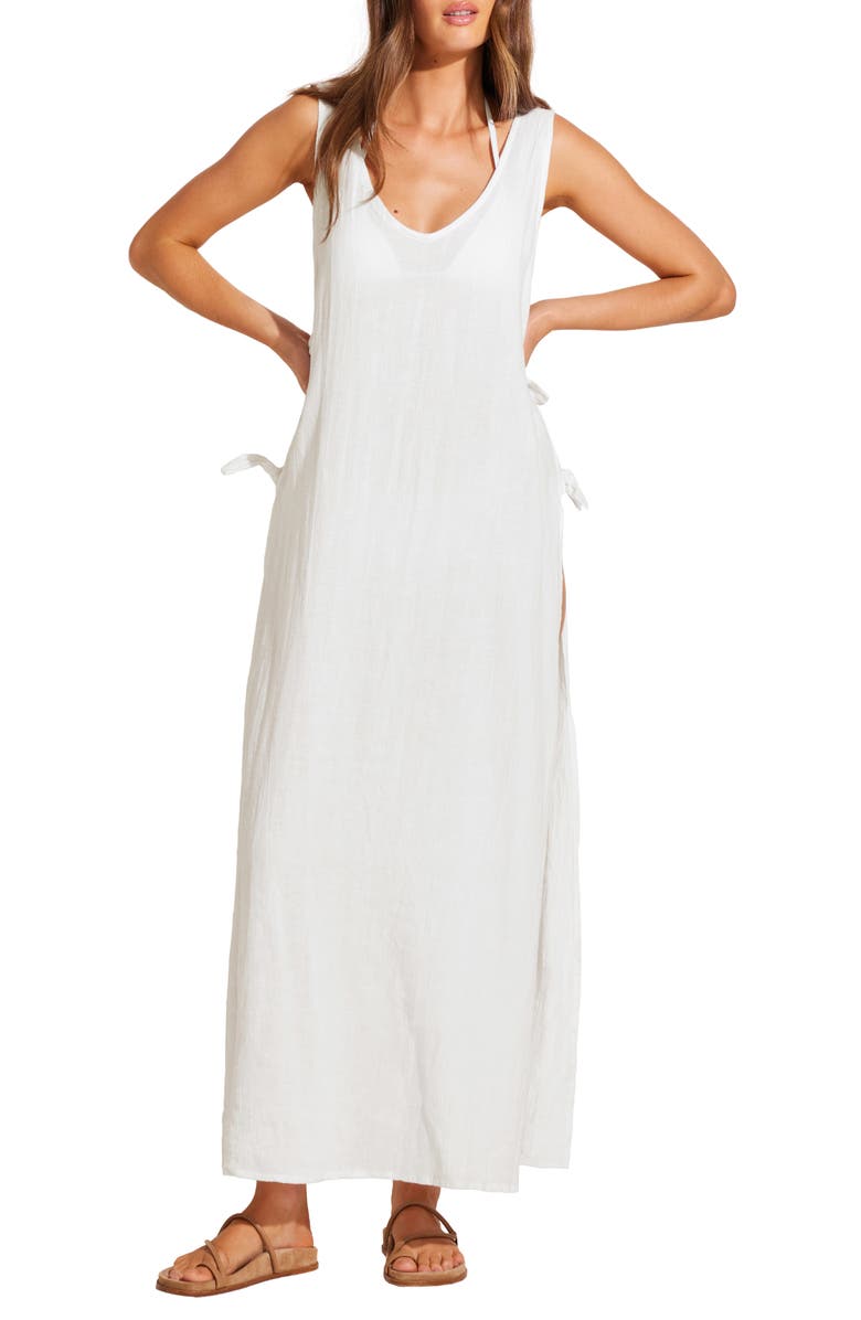 Vitamin A<sup>®</sup> Riviera Linen & Cotton Cover-Up Dress, Main, color, White Crinkle Linen