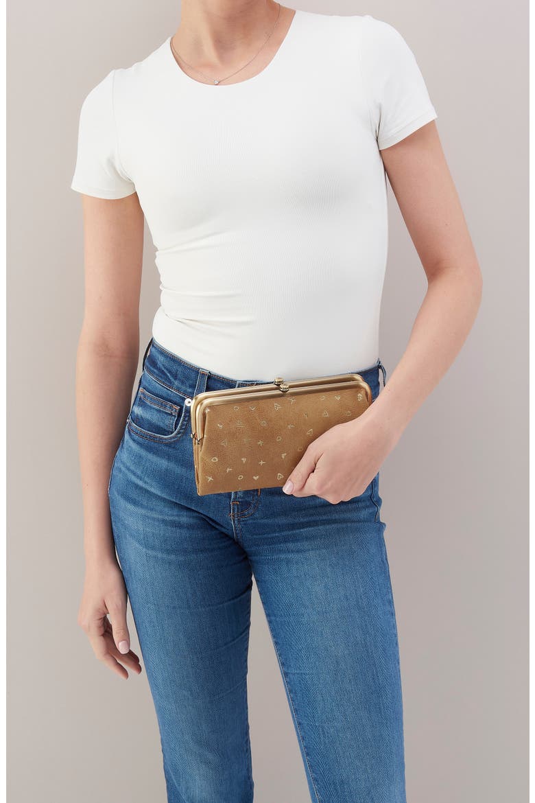 Lauren Leather Double Frame Clutch, Alternate, color, WHISKEY