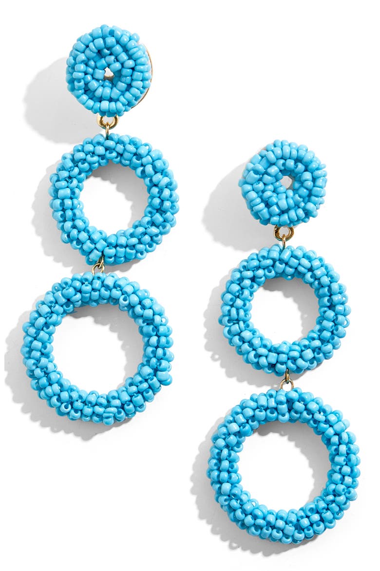 Capella Beaded Triple Hoop Drop Earrings, Main, color, TURQUOISE
