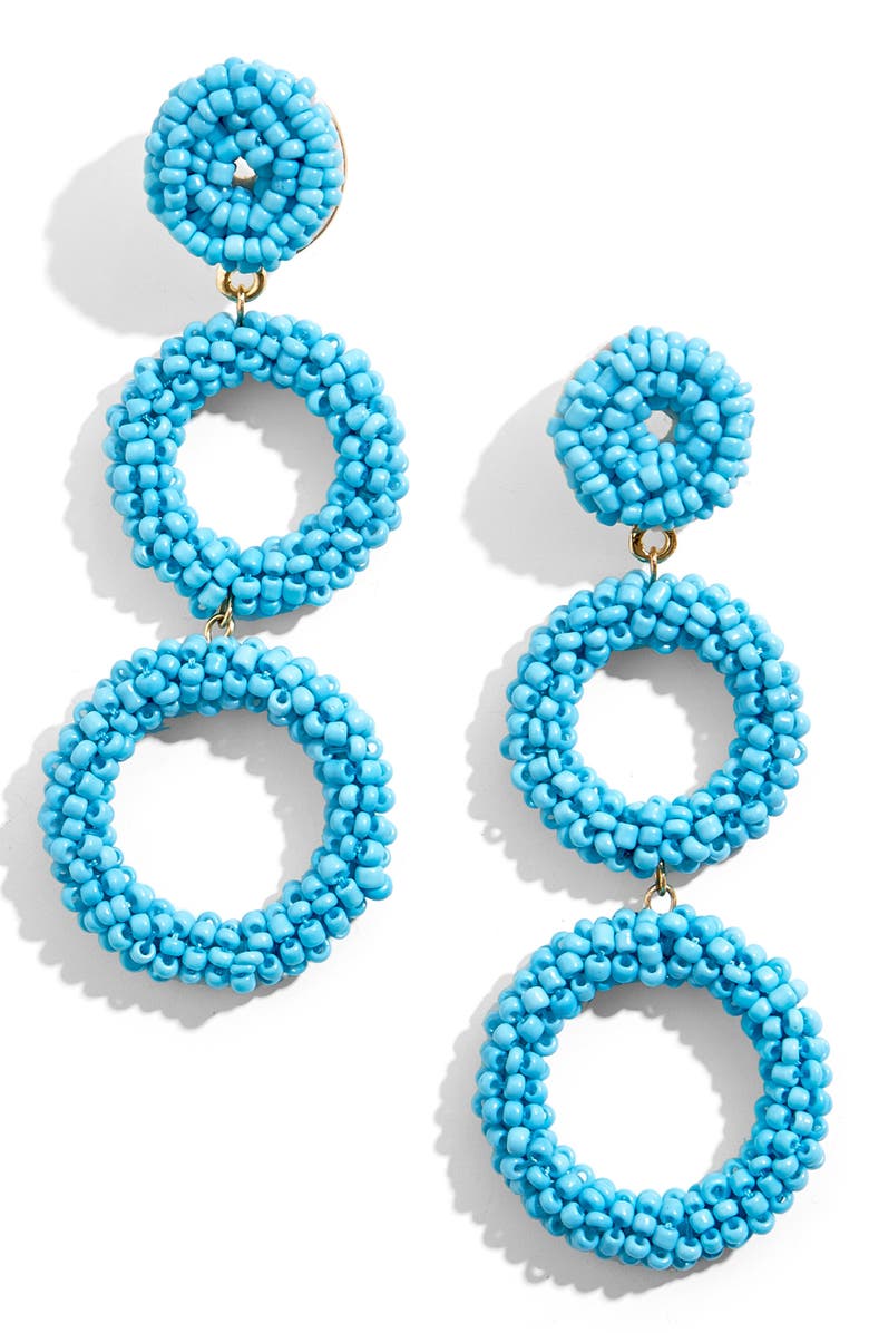 BaubleBar Capella Beaded Triple Hoop Drop Earrings, Main, color, 
