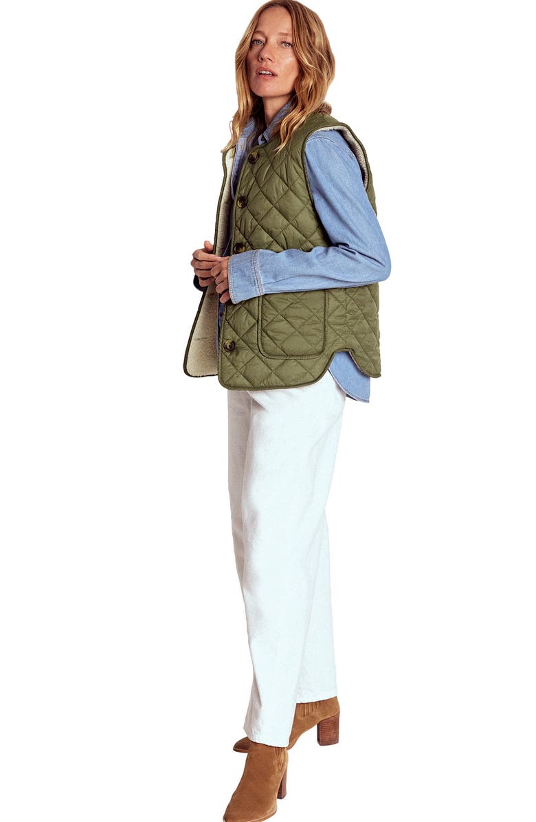 Boden Clerkenwell Reversible Vest, Alternate, color, Woodland Green/ Natural Borg