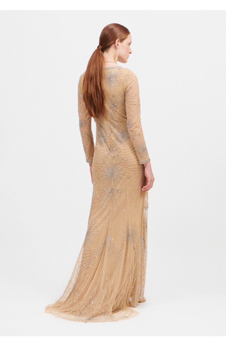 BEAUUT Embellished Sequin Beaded Maxi Dress With V-Neck, Alternate, color, Taupe Blush
