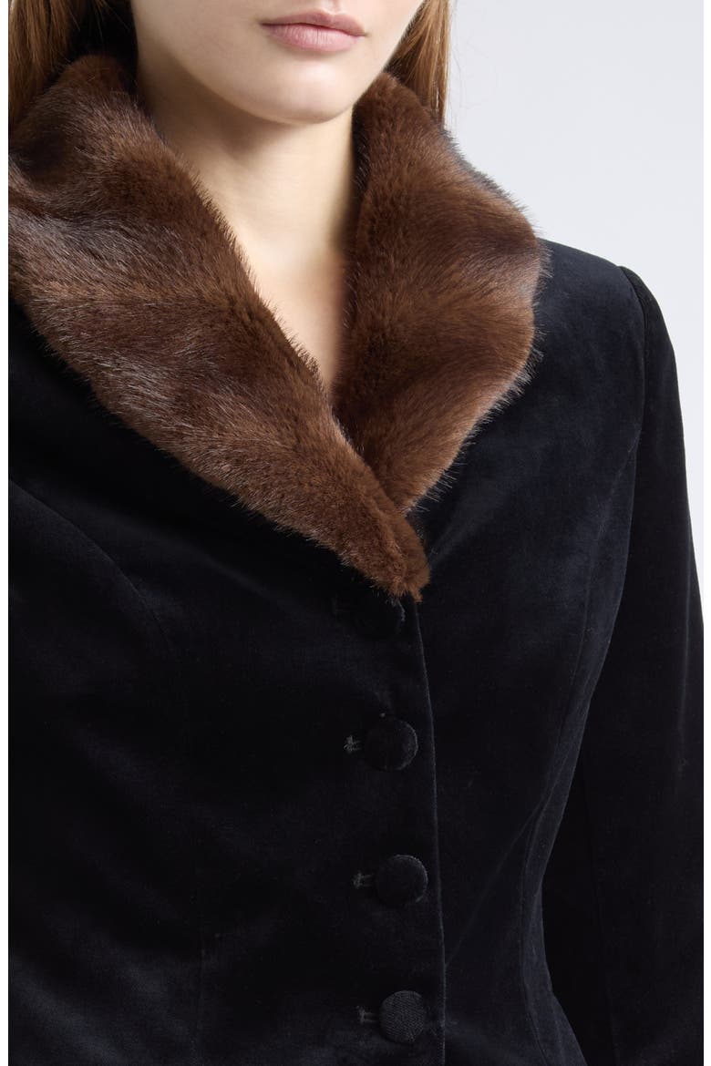 Antoinette Faux Fur Collar Jacket, Alternate, color, BLACK