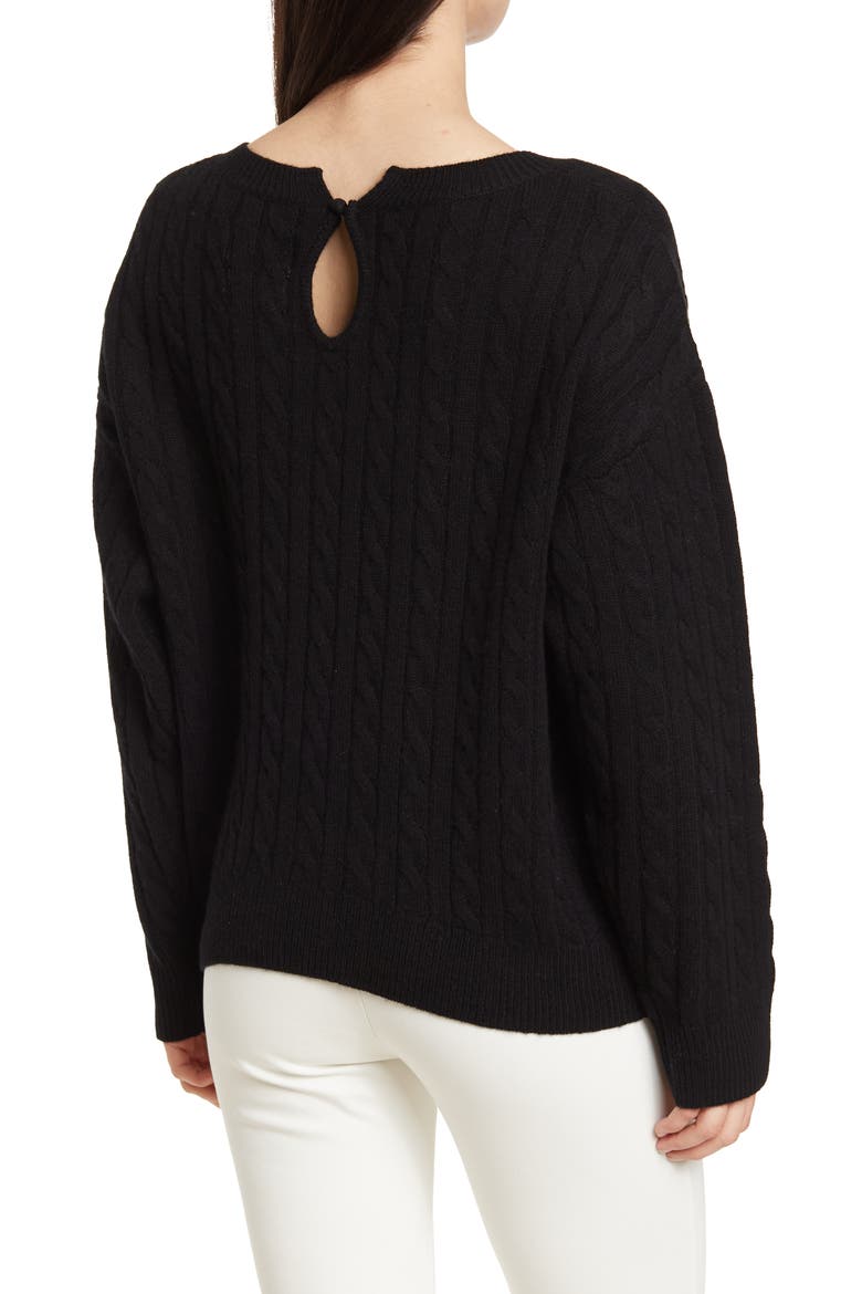 Halket Cable Knit Wool & Cashmere Sweater, Alternate, color, JET BLACK