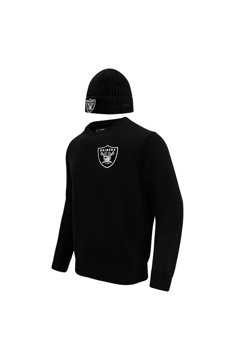 PRO STANDARD Men's Pro Standard Black Las Vegas Raiders Crewneck Pullover Sweater & Cuffed Knit Hat Box Gift Set, Alternate, color, Black