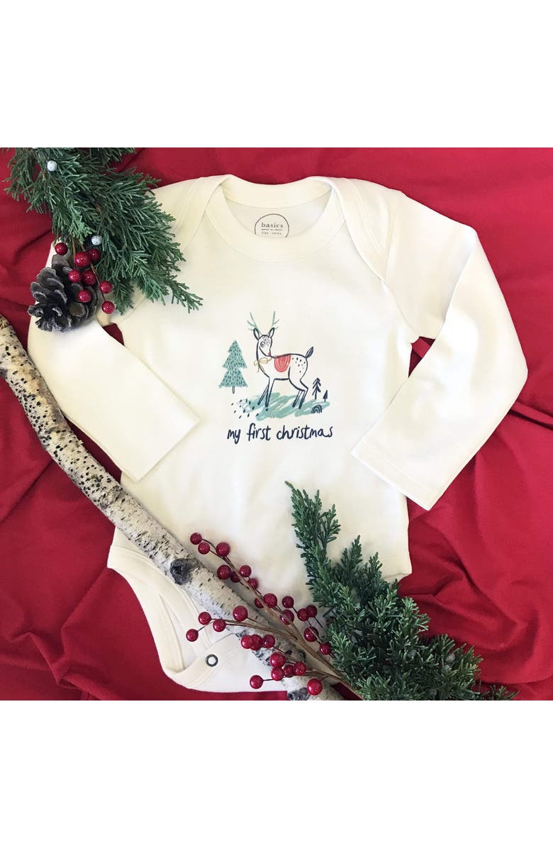 Finn + Emma Organic Baby Graphic Bodysuit | Christmas Deer, Alternate, color, Off White