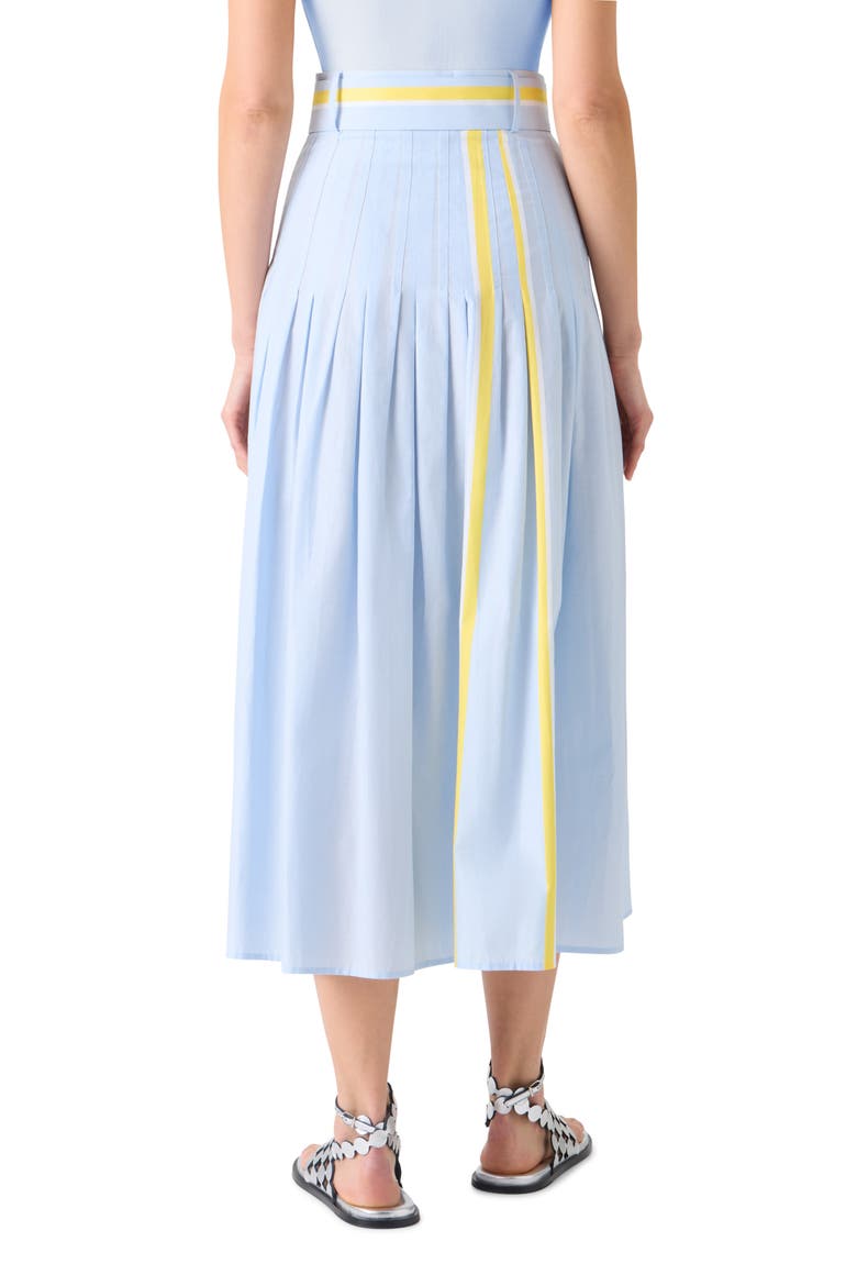 Belted Pleated Stripe Chambray Midi Skirt, Alternate, color, SKY BLUE-LEMON ZING-CREAM