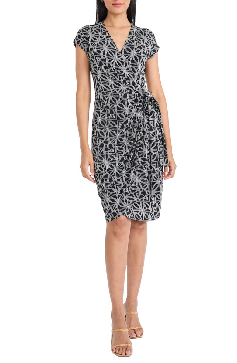 Maggy London Wrap Dress, Main, color, Black/ Ivory