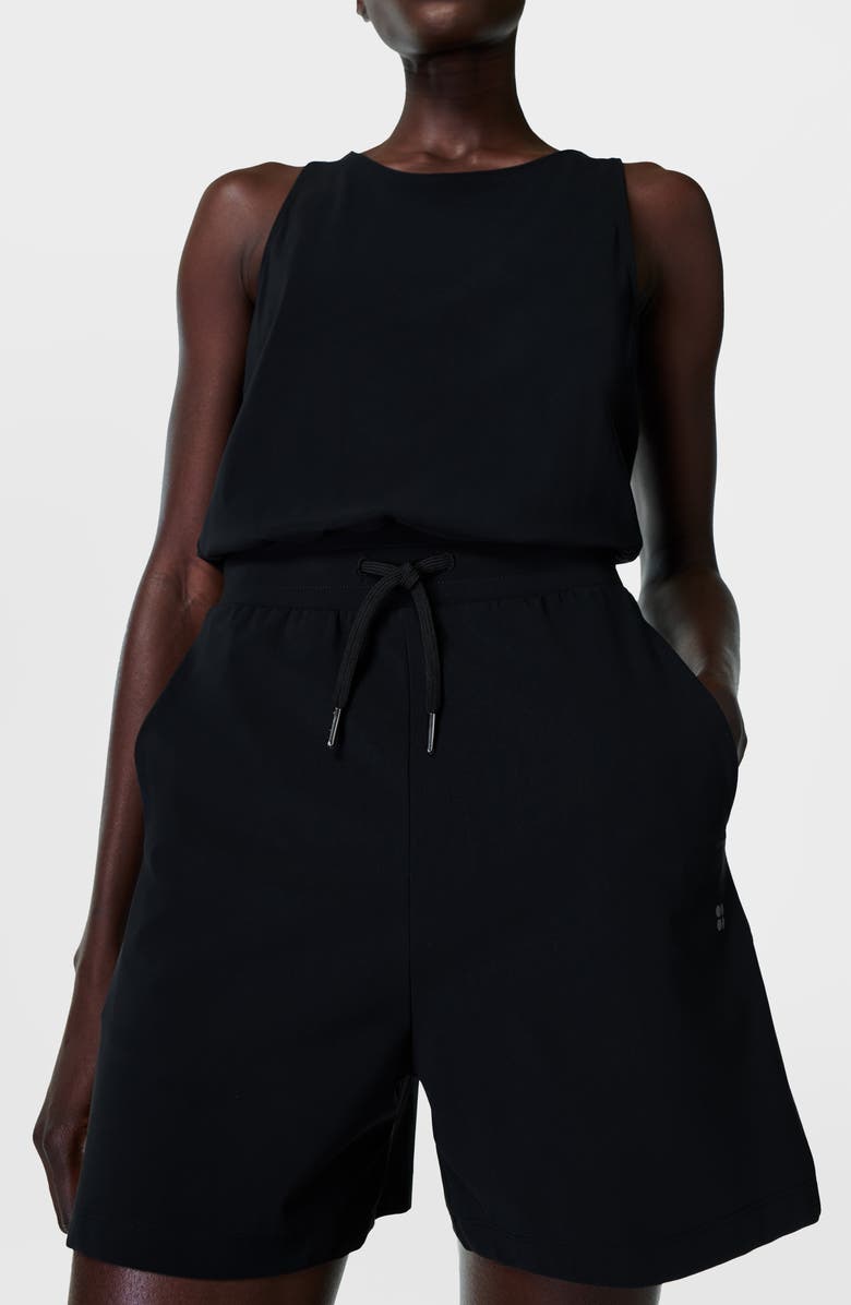 Sweaty Betty Explorer Racerback Romper, Alternate, color, Black