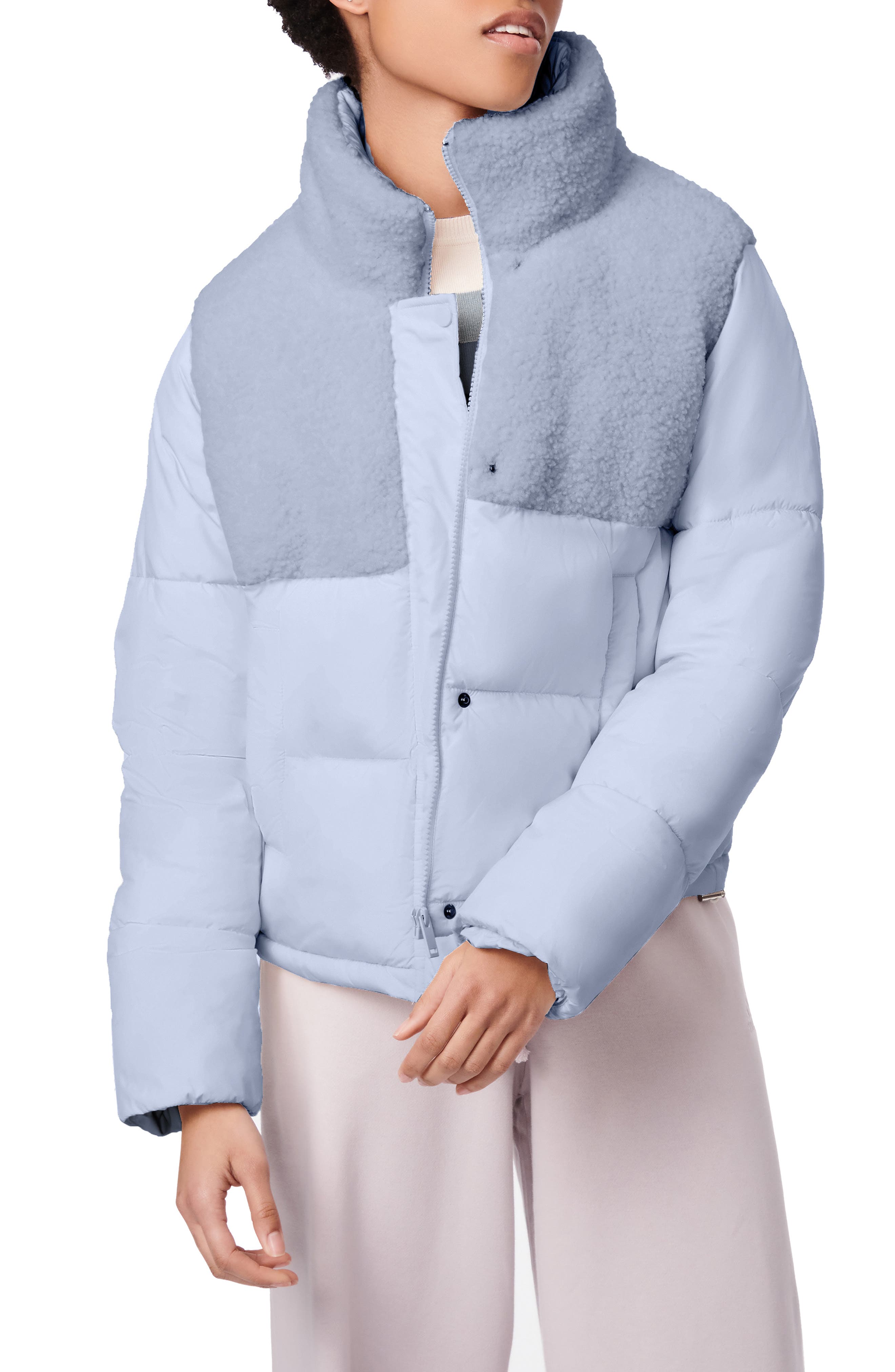 Bernardo High Pile Fleece Contrast Short Puffer Jacket
