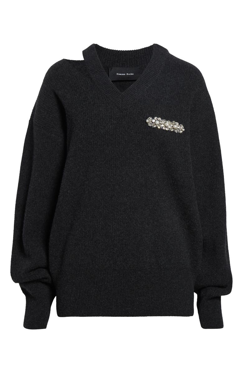 Simone Rocha Seam Bite Embellished Virgin Wool Blend Sweater, Main, color, Charcoal/ Pearl/ Clear