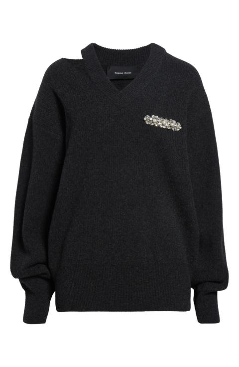 Seam Bite Embellished Virgin Wool Blend Sweater