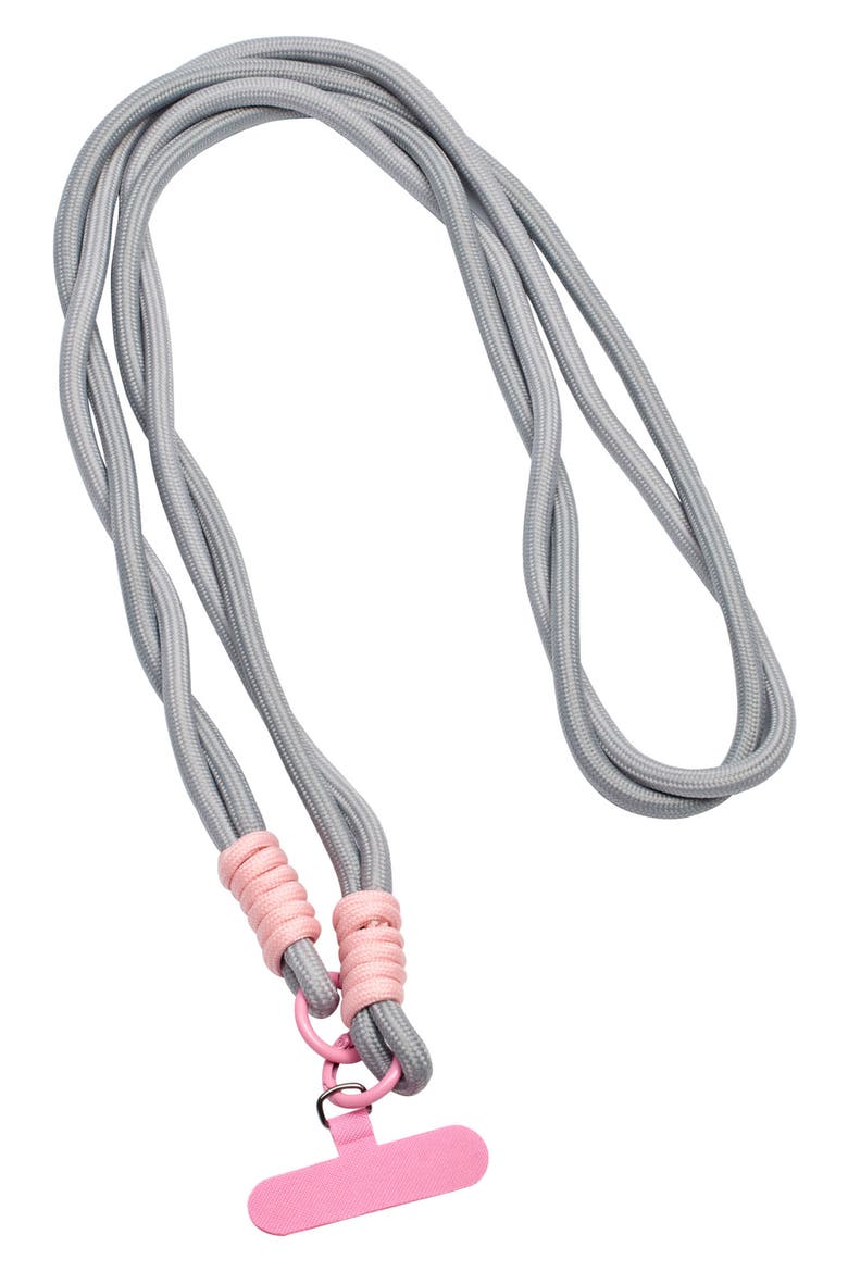 Loose Braid Crossbody Phone Lanyard, Main, color, GRAY/ PINK