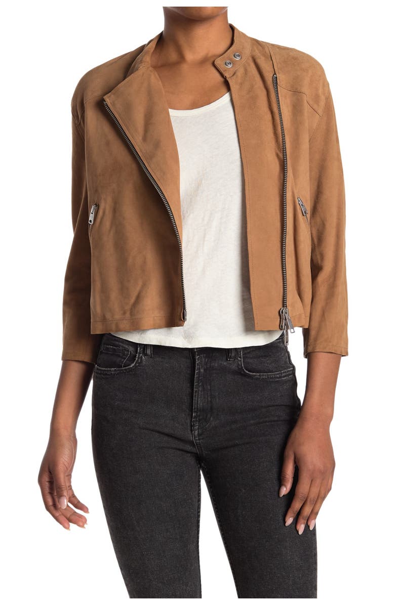 AllSaints Dahlia Crop Leather Moto Jacket, Main, color,