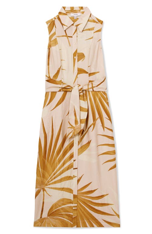 Reiss Morgan Frond Print Tie Belt Sleeveless Midi Shirtdress