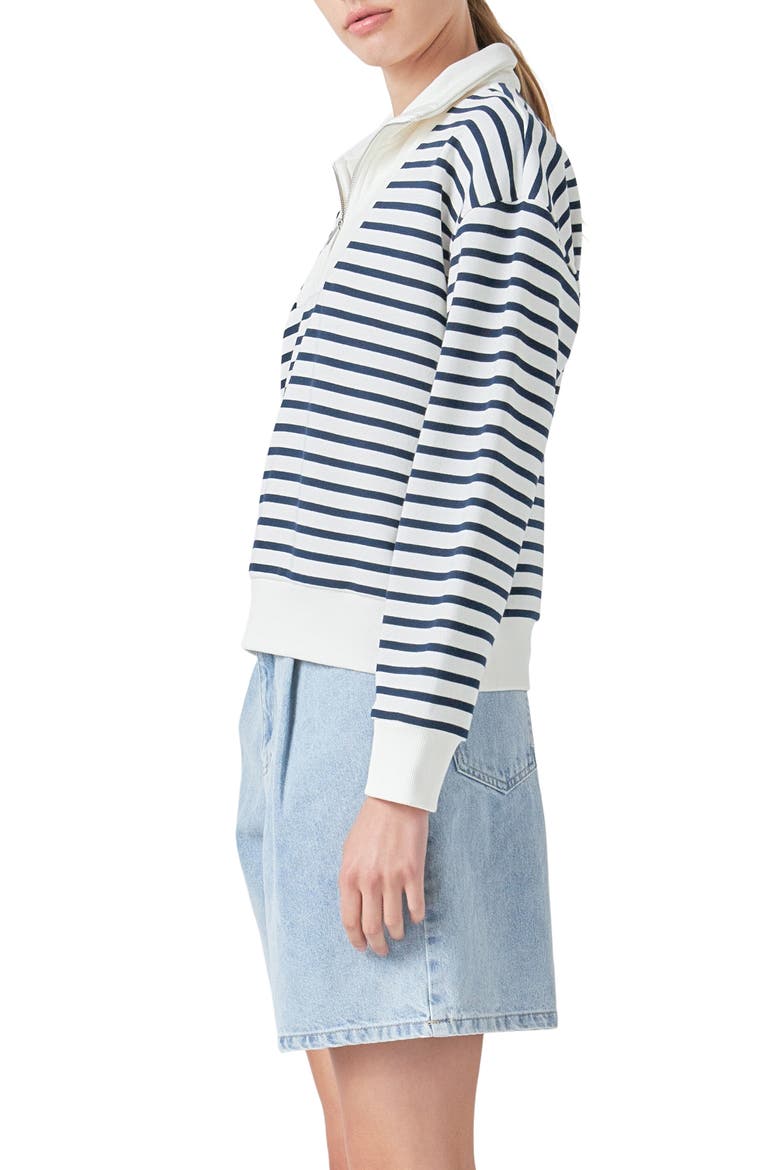 Stripe Terry Cloth Pullover, Alternate, color, WHITE/ NAVY