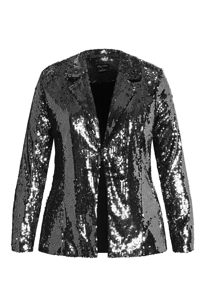 Sequin Single Breasted Blazer, Alternate, color, GUNMETAL