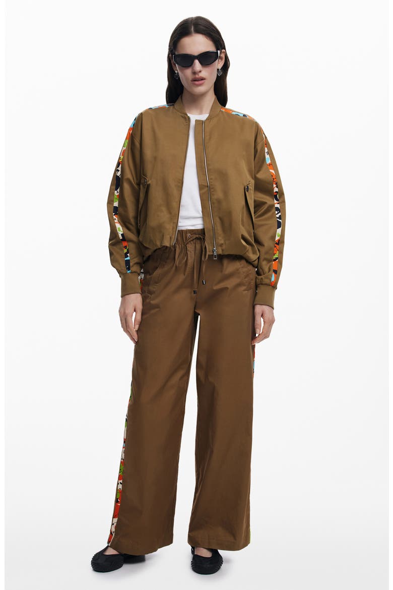 Contrast Sleeve Stripe Cotton Blend Bomber Jacket, Alternate, color, CAMEL