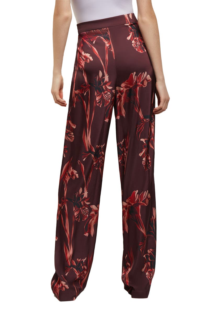 Misook Floral Crêpe de Chine StraightLeg Pants, Alternate, color, Mahogany/Classic Red/Venetian