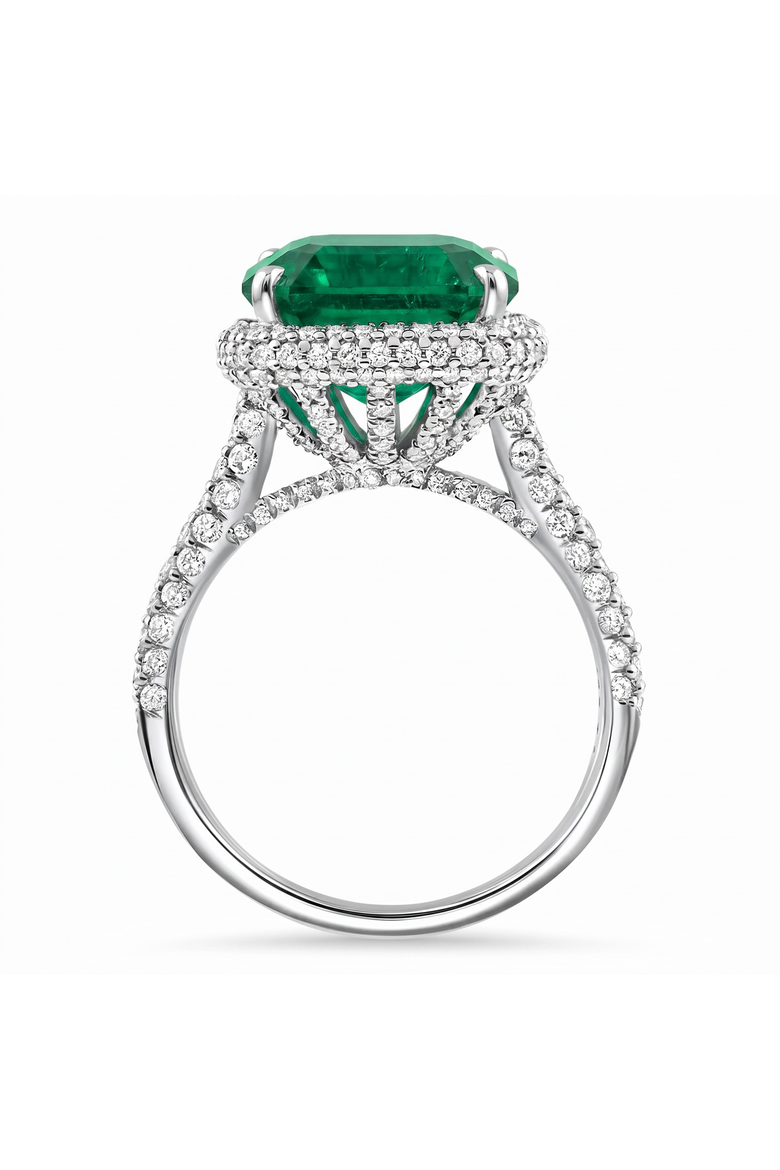 5.50Ct TW Emerald Asscher Cut & Pave Diamond Ring 14k Gold Lab Grown, Alternate, color, 14k White Gold