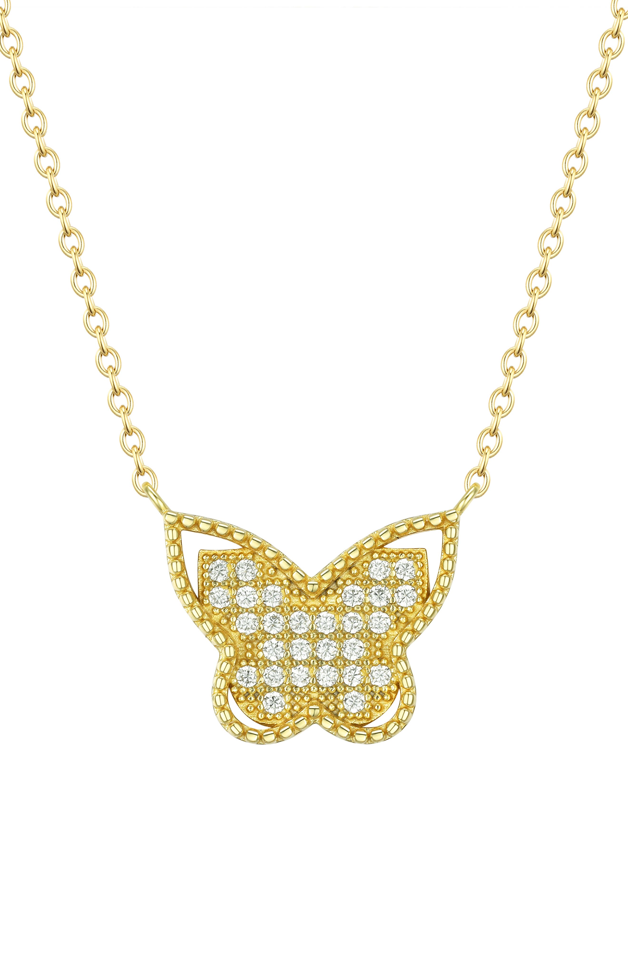 Lily Nily Kids' Cubic Zirconia Butterfly Pendant Necklace in Gold 
