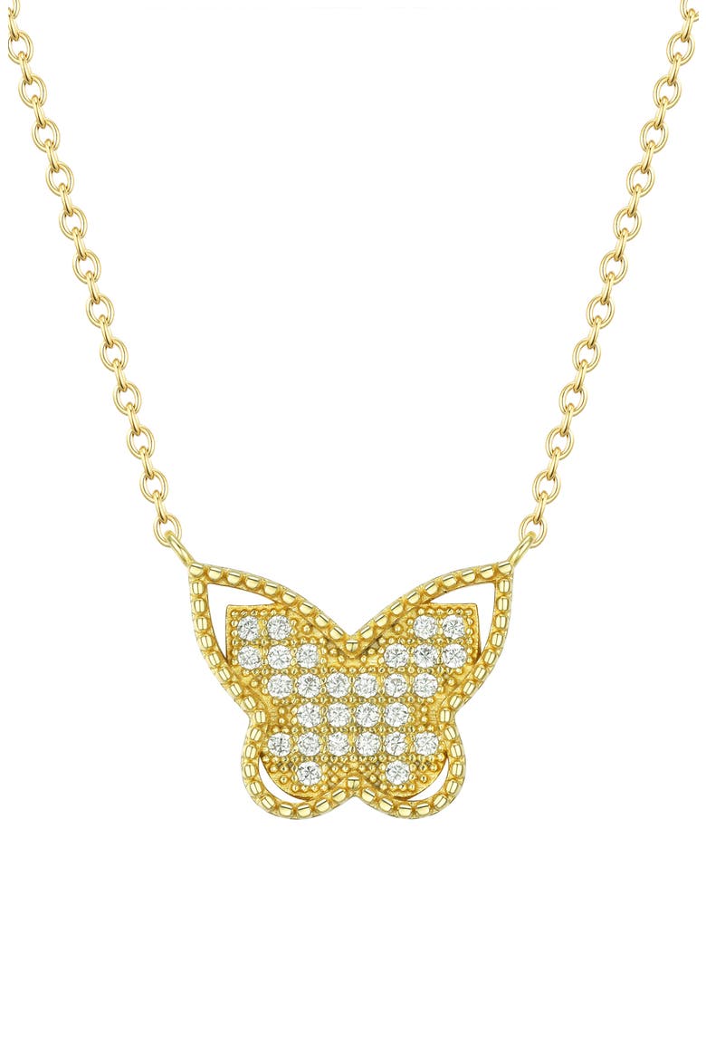 Kids' Cubic Zirconia Butterfly Pendant Necklace, Main, color, GOLD