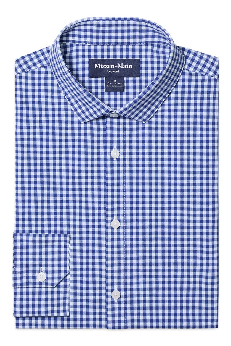 Leeward Trim Fit No Tuck Gingham Performance Button-Up Shirt, Alternate, color, COBALT CREW GINGHAM