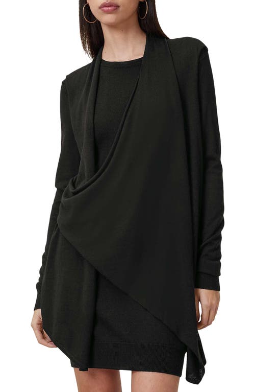 Allsaints Drina Draped Front Long Sleeve Merino Wool Dress In Black