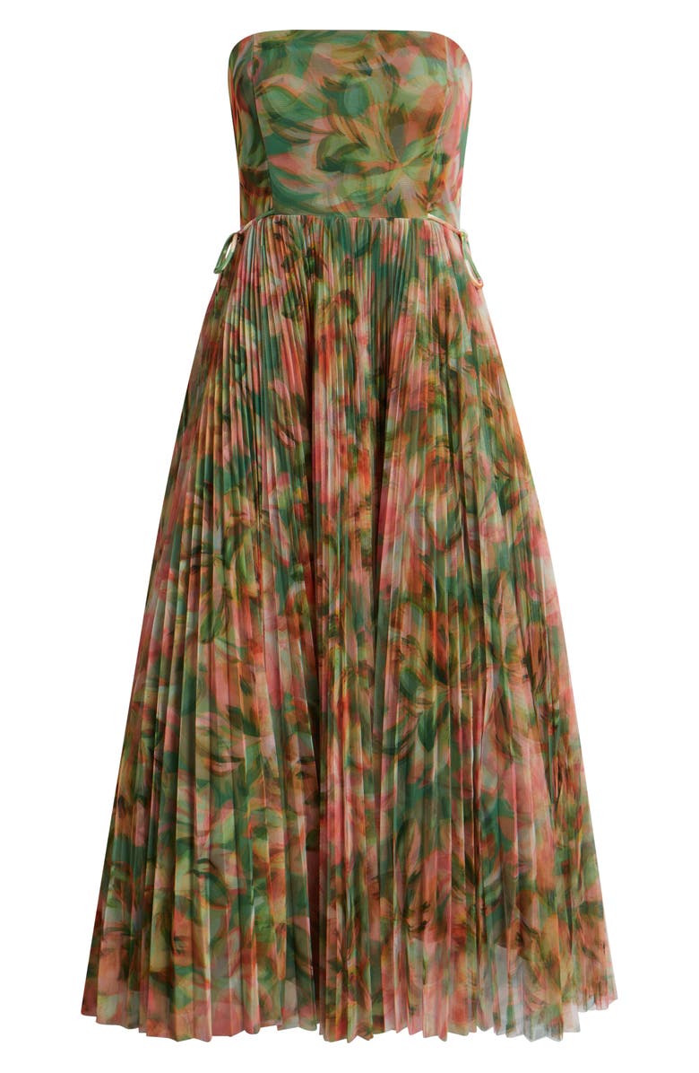 Hutch Pleated Strapless Mesh Gown, Alternate, color, Sage Jungle