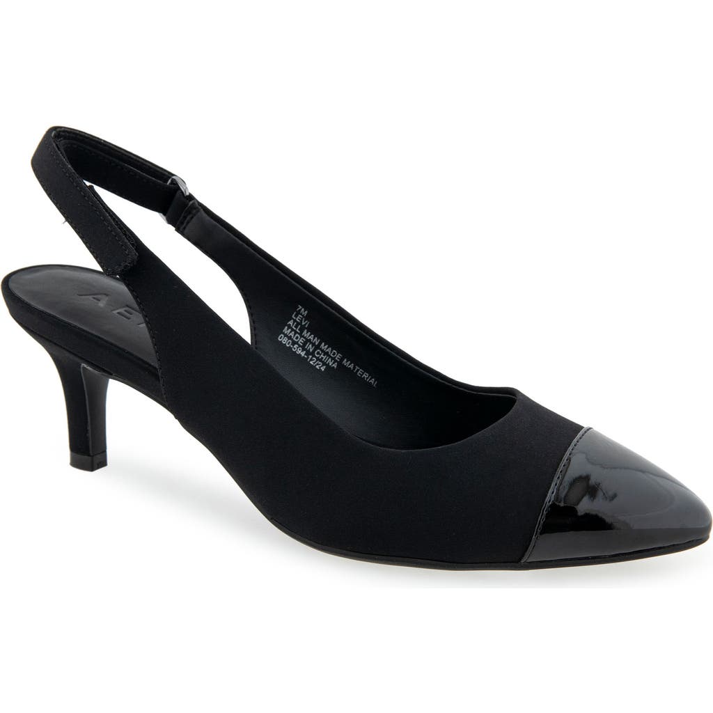 Aerosoles Levi Cap Toe Slingback Pump In Black Neoprene Fabric