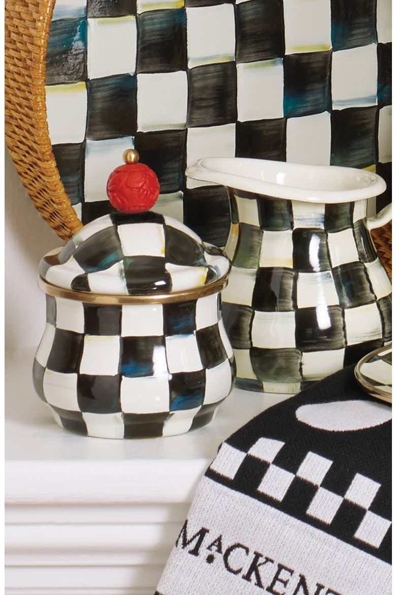 Courtly Check Lidded Sugar Bowl, Alternate, color, BLACK/ WHITE