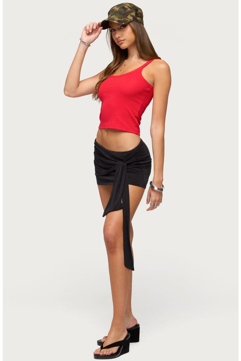 Lorena Low Rise Wrap Tie Miniskort, Alternate, color, BLACK