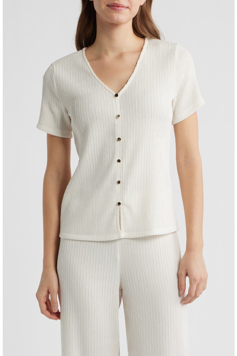 Short Sleeve Knit Button-Up Shirt, Main, color, WHITE DOVE