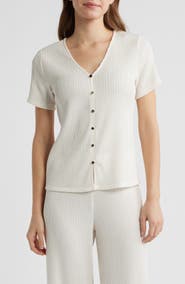 Anne Klein Short Sleeve Knit Button-Up Shirt