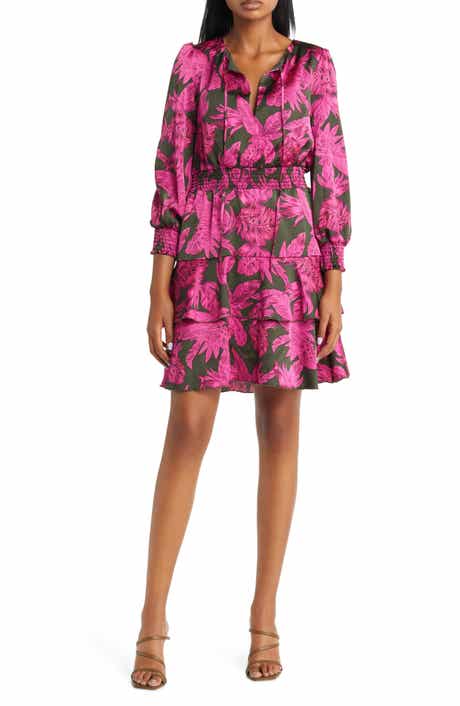 Winter Palm Long Sleeve Smocked Waist Minidress