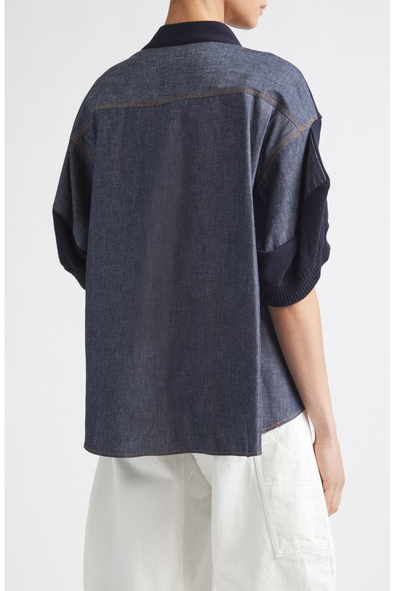 Short Sleeve Mixed Media Cardigan, Alternate, color, NAVY/ BLUE