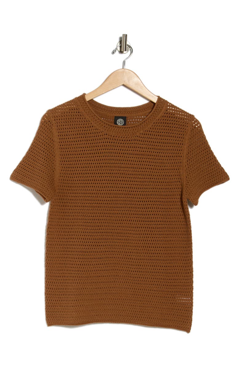 Bobeau Cotton Short Sleeve Sweater, Alternate, color, Dark Bronze