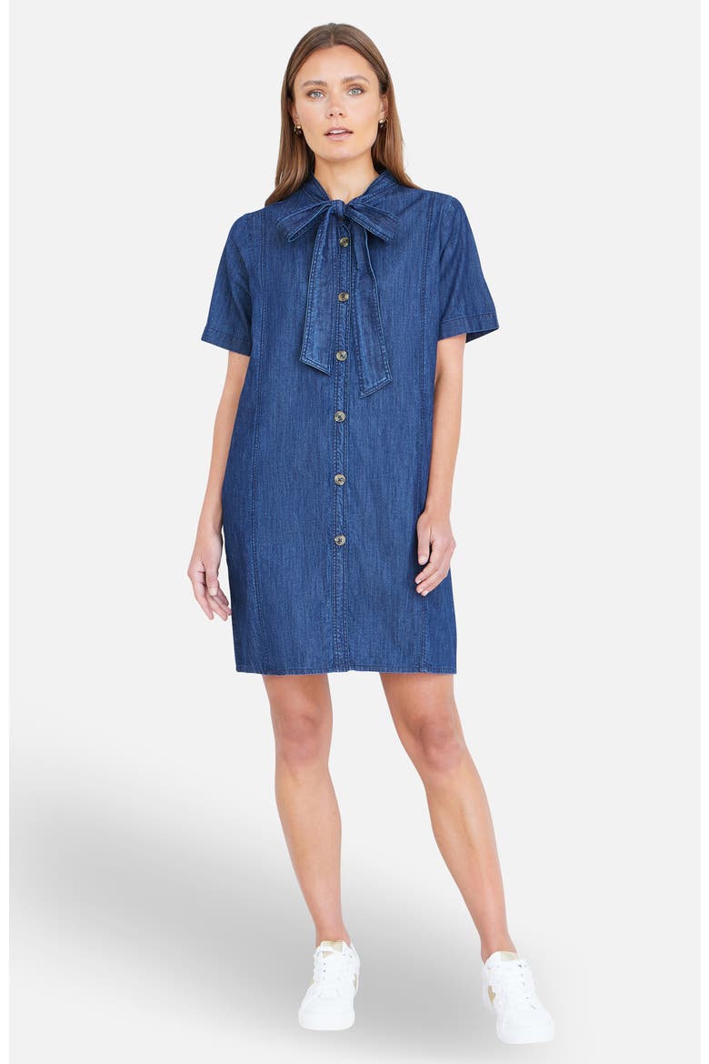 Chambray Tunic With Pussy Bow Tie, Alternate, color, Blue