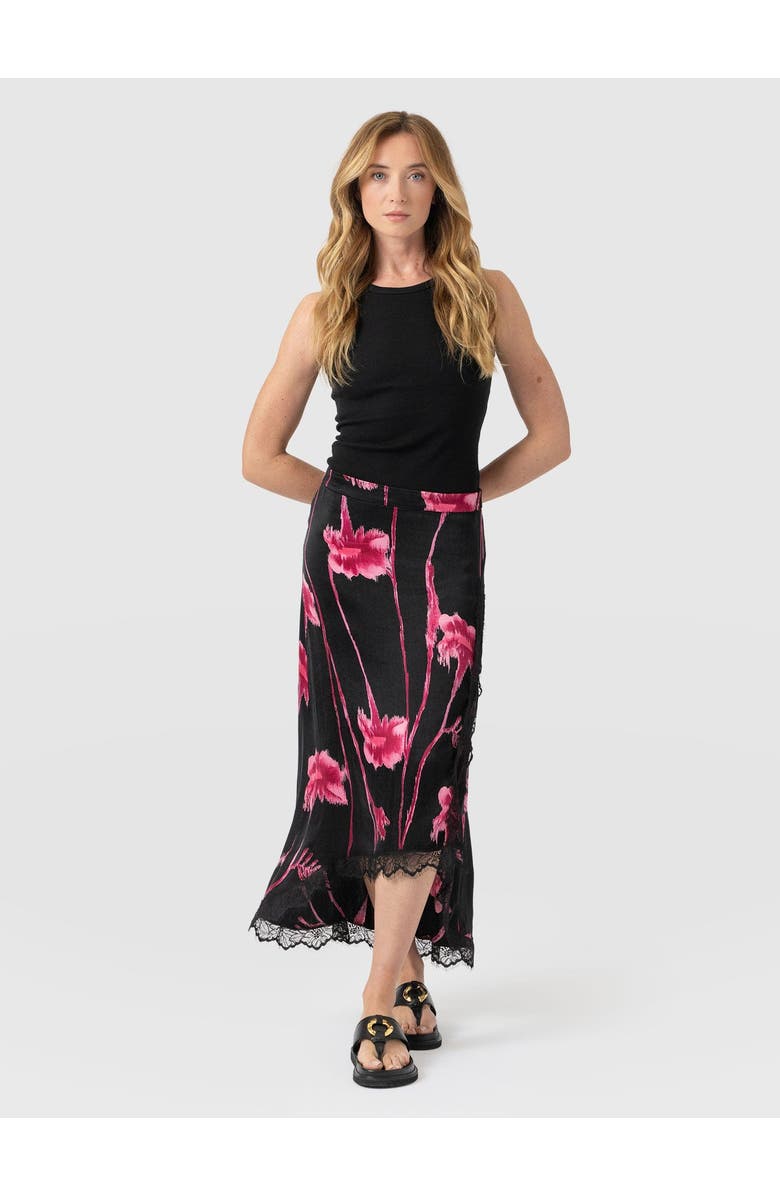 Saint + Sofia Harper Lace Midi Skirt, Main, color, Pink Stem Floral