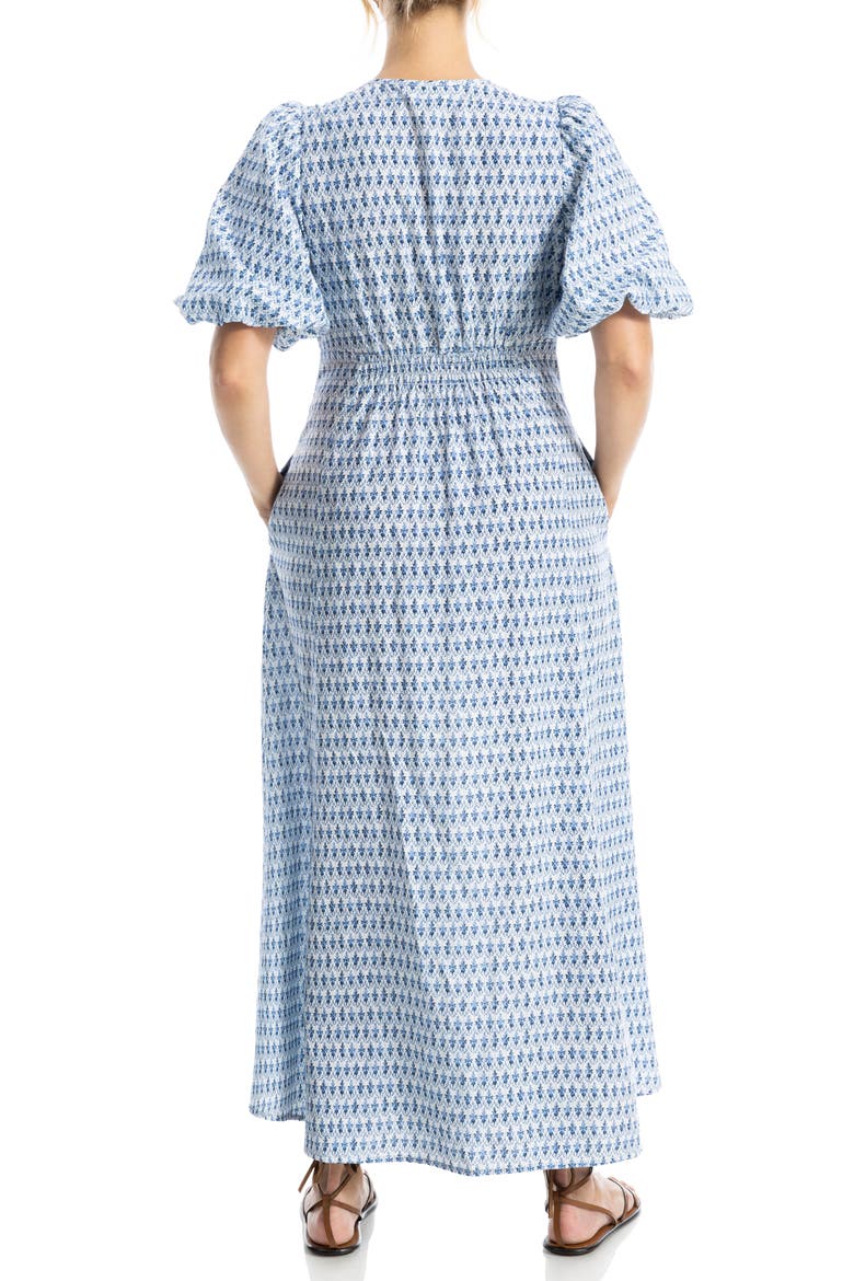 Bubble Sleeve Maxi Dress, Alternate, color, CREAM/ BLUE DAISY STAMP